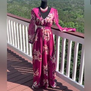 Bohemian Pink Chiffon Maxi Dress